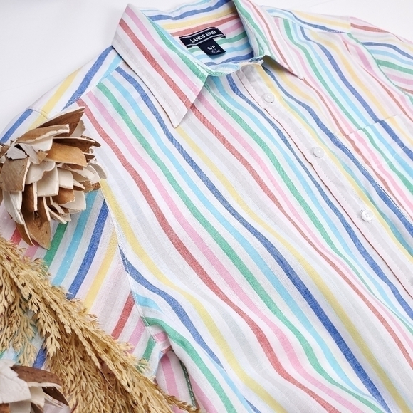 New Lands' End White Striped Cotton Linen Top S - Picture 16 of 16